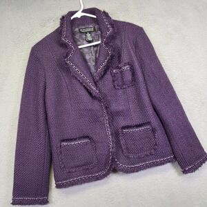 Dialogue Blazer Womens 10 Purple Wool Tweed Fringe Classic Preppy Retro Office‎
